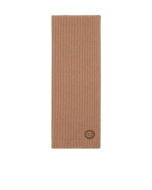 Gucci Brown Logo Patch Knit Scarf