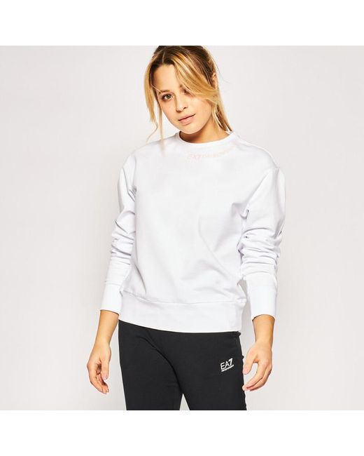 EA7 White Round Collar Long Sleeve Sweater