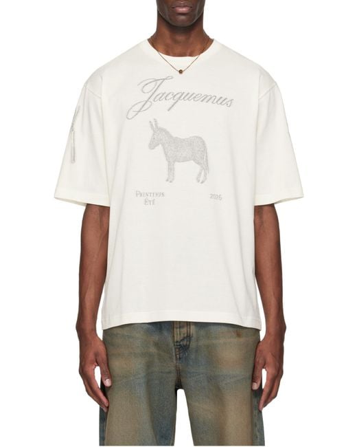 Jacquemus White Logo Printed Crewneck T-Shirt for men