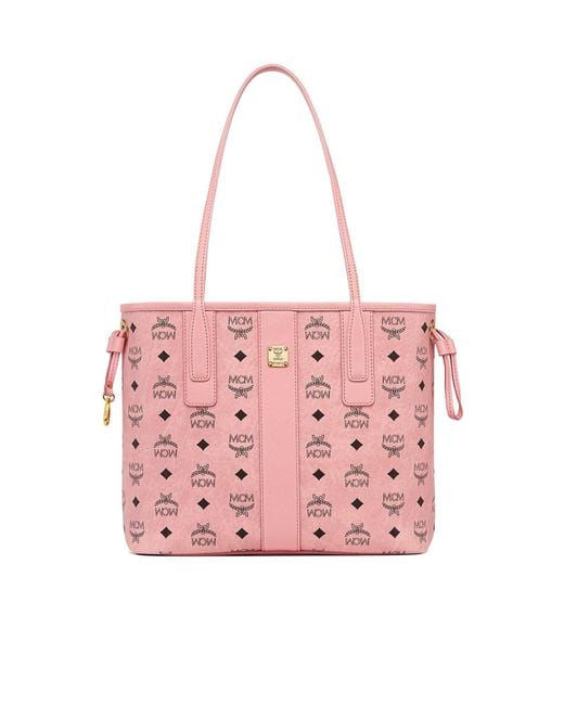 MCM Pink Monogram Printed Drawstring Tote Bag