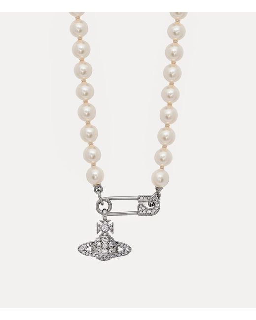 Vivienne Westwood White Orb Safety-Pin Orb Embellished Necklace