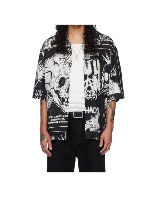 Lu'u Dan Black Printed Short-Sleeved Shirt for men