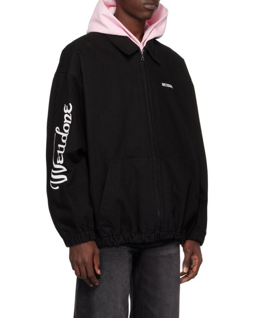 we11done Black Logo Printed Zipped Jacket for men