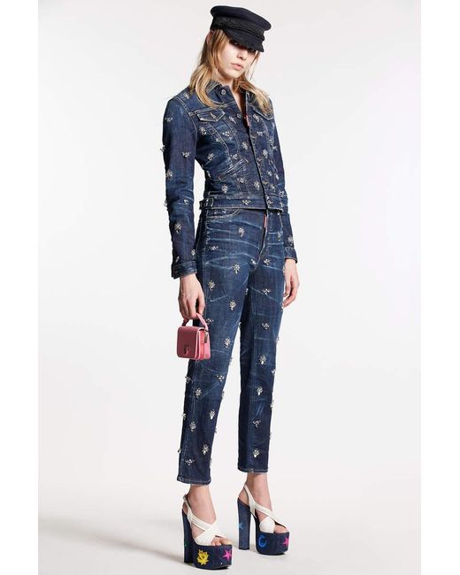 DSquared² Blue High-Waisted Embellished Jeans