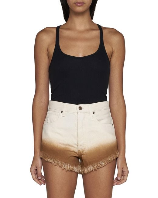 Alanui Natural Fringed Denim Shorts