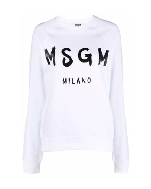 MSGM White Logo Printed Crewneck Sweatshirt