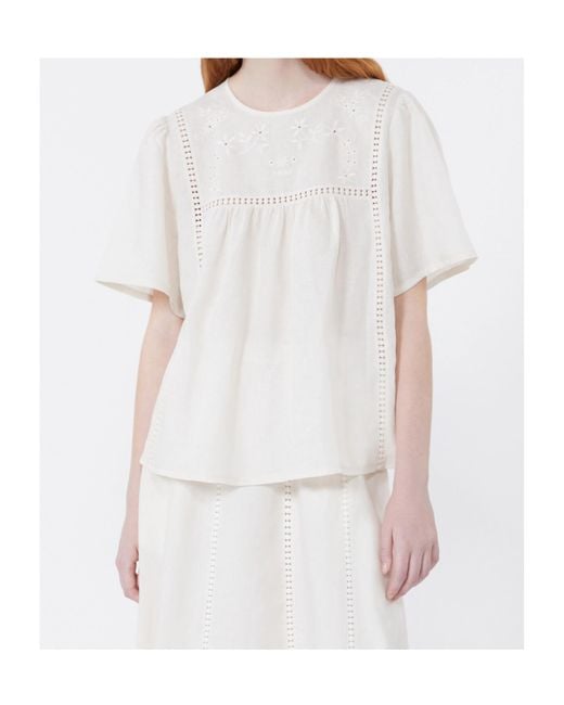 Weekend by Maxmara White Floral-Embroidered Panelled Top