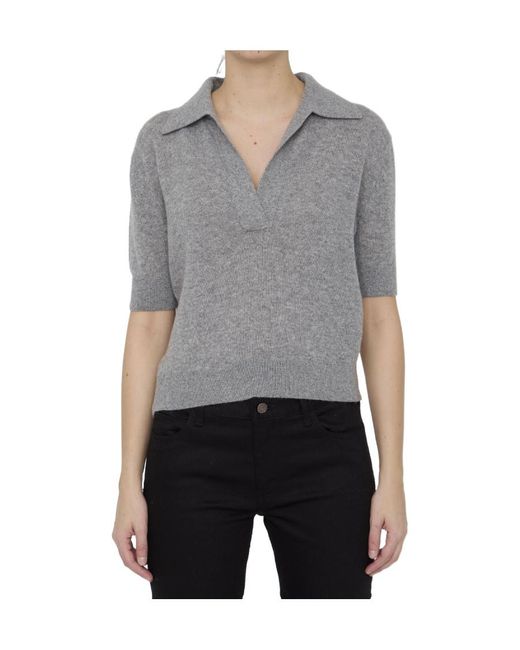 Khaite Gray Jo Short Sleeved Polo Top