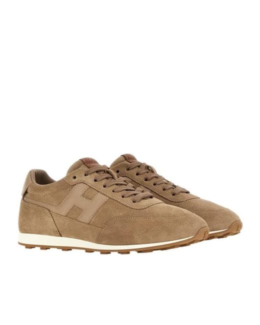Hogan Brown Logo Patch Lace-Up Sneakers for men