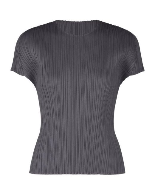 Pleats Please Issey Miyake Blue Pleats Please Issey Miyake Short Sleeve Crewneck Pleated Top