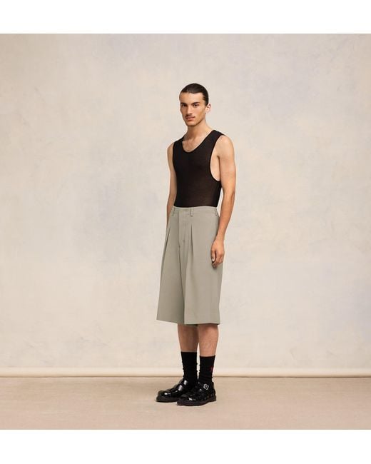 AMI Gray Ami Front Pleated Bermuda Shorts for men