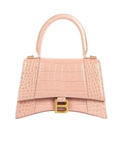 Balenciaga Pink Borsa Hourglass Small Con Lavorazione Coccodrillo Da Donna