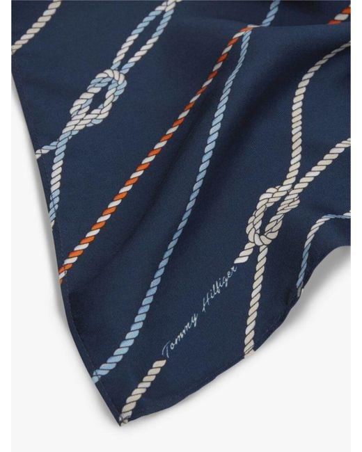 Tommy Hilfiger Blue Rope Print Pure Silk Scarf