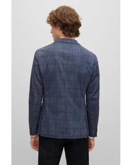 Boss Blue Checked Single-Breasted Blazer for men
