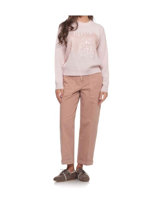 Peserico Pink Sequined Front Knitted Sweater