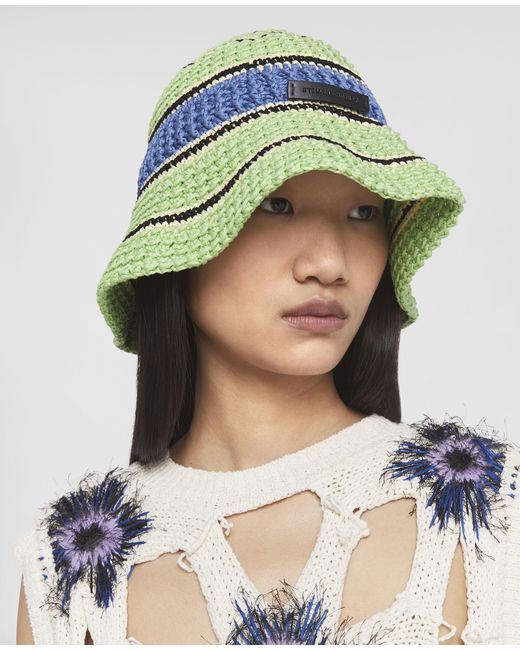 Stella McCartney Green Colour-Block Crochet Hat