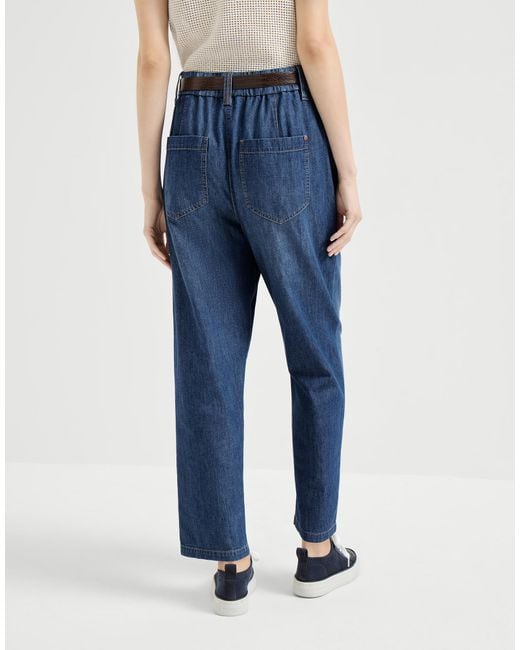 Brunello Cucinelli Blue Elastic-Waist Tapered Jeans