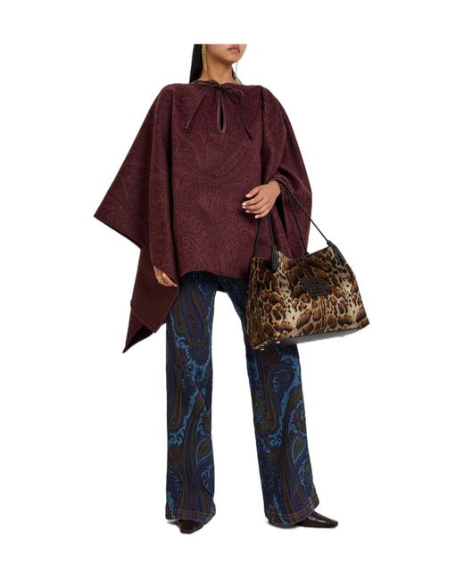Etro Purple Paisley-Print Wool-Blend Cape