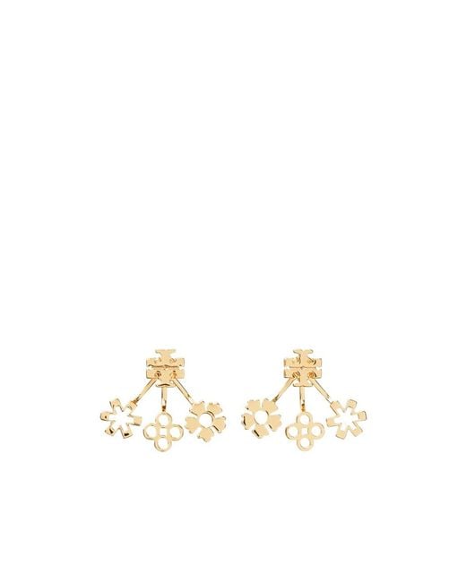 Tory Burch White Kira Four-Leaf Clover Earrings