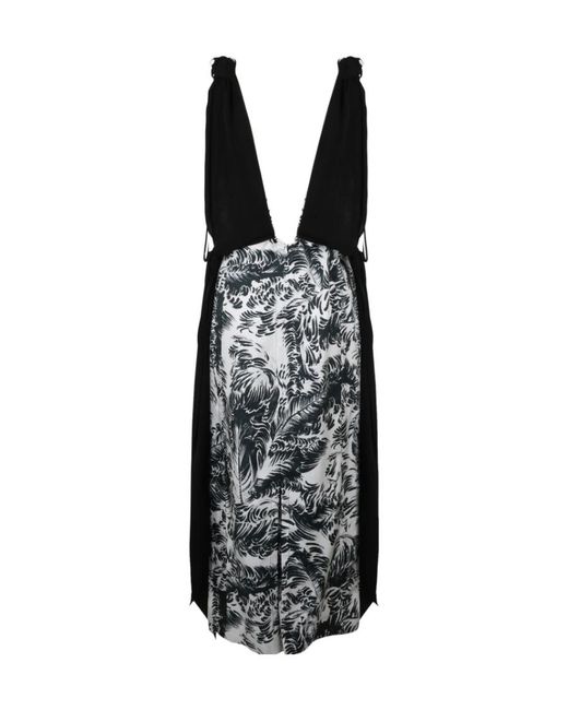 Bottega Veneta Black V-Neck Graphic Printed Dress