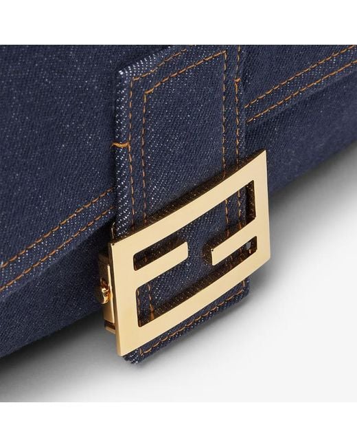 Fendi Blue Baguette Logo Shoulder Bag