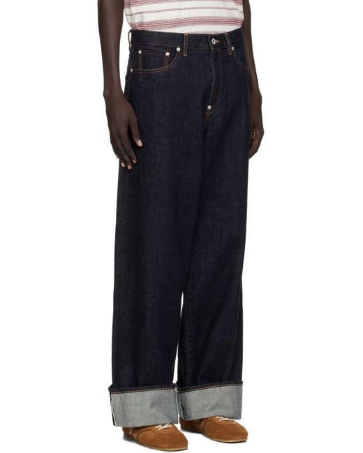 KENZO Blue Turn-Up Hem Jeans for men