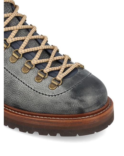 Brunello Cucinelli Gray Leather Panelled Boots for men