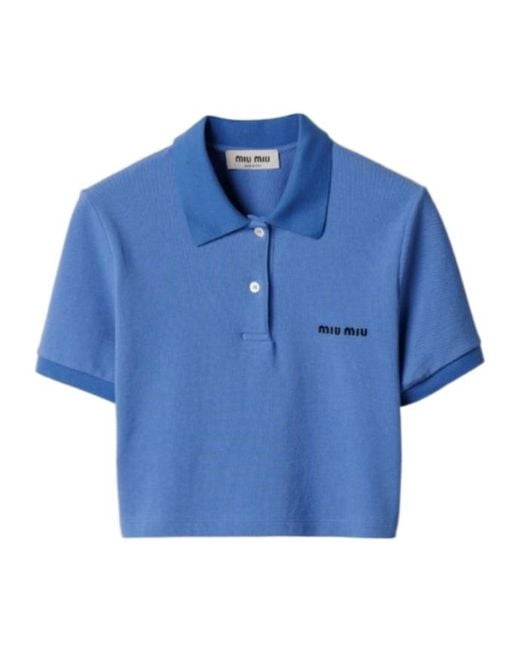 Miu Miu Blue Cotton Piqué Polo Shirt