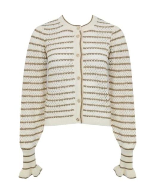 Twinset White Striped Ruffled Cardigan