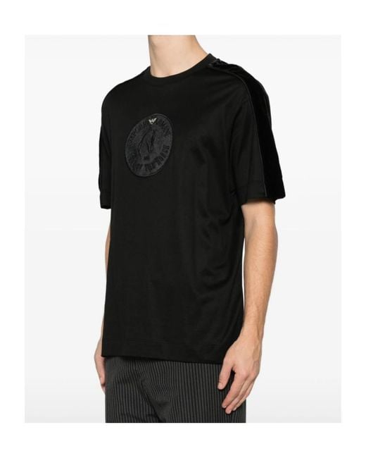 Emporio Armani Black Velvet-Panel T-Shirt for men