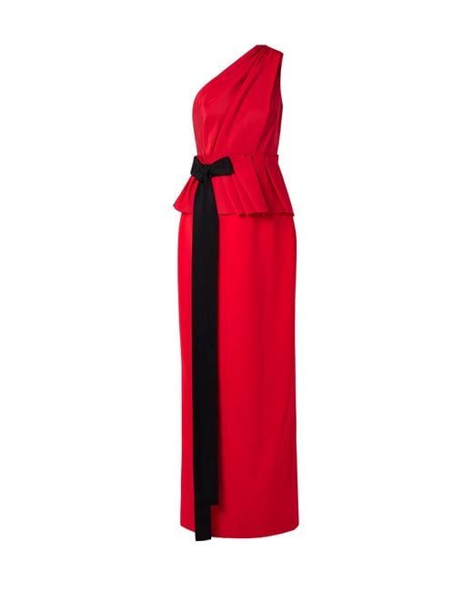 Carolina Herrera Red One-Shoulder Pleated Dress