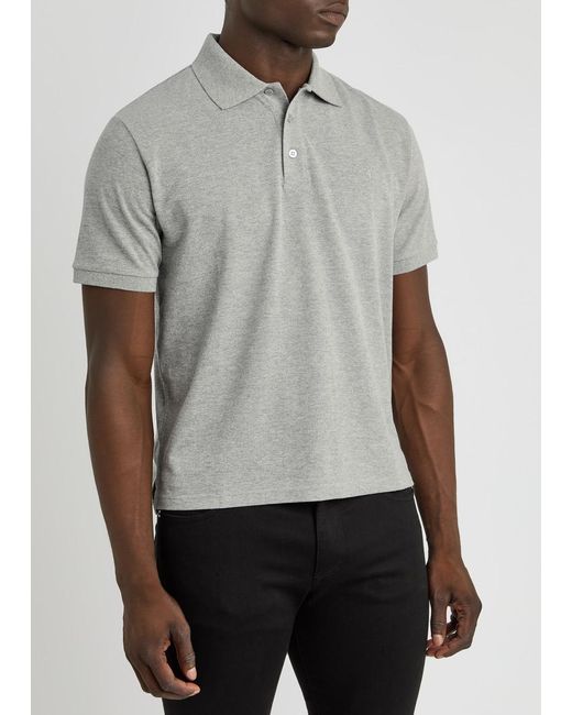 Saint Laurent Gray Logo-Embroidered Piqué Cotton Polo Shirt for men