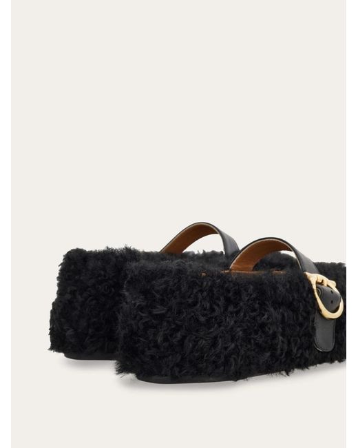 Ferragamo Black Buckle-Fastening Shearling Lace-Up Shoes