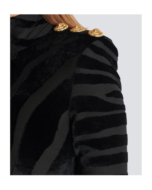Balmain Black Velvet Zebra Print Mini Dress