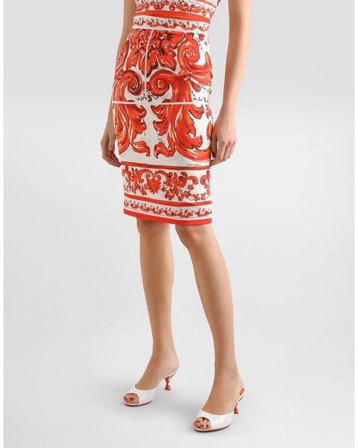 Dolce & Gabbana Red Majolica Printed Midi Skirt
