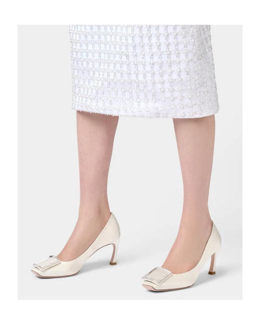 Roger Vivier White Trompette Satin Pumps