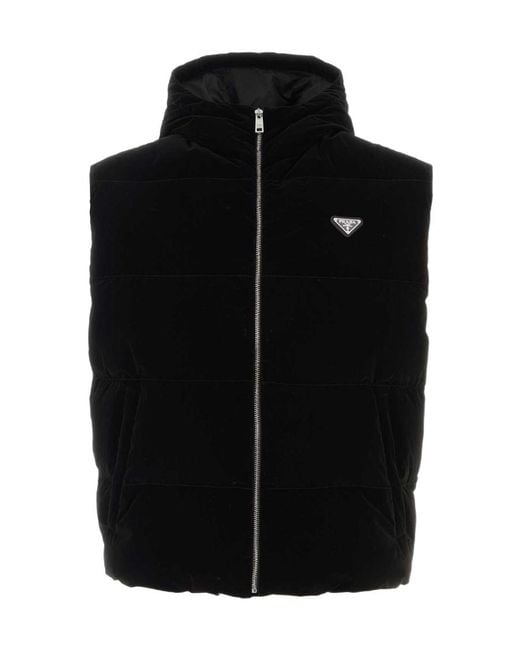 Prada Black Hooded Technical Fabric Down Vest for men