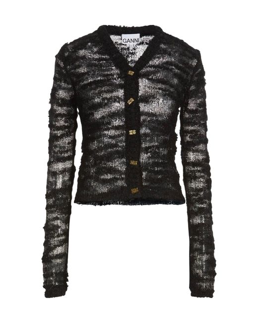 Ganni Black Solid Color Lightweight Knit Long Sleeve Top