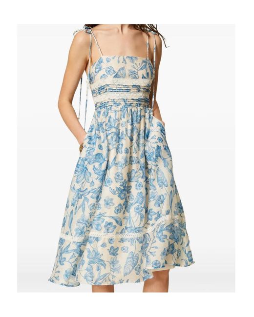 Twinset Blue Floral-Pattern Midi Dress