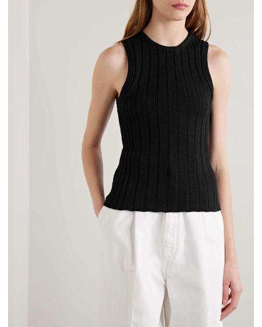 Khaite Black Manu Ribbed Cotton-Blend Tank