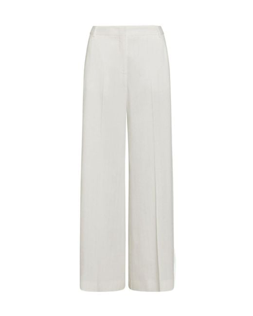 Marella White Lurex-Adorned Pinstripe Wide-Leg Trousers