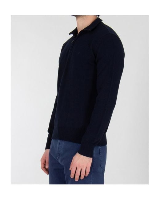 Emporio Armani Blue Half Zip Logo Knitted Sweater for men