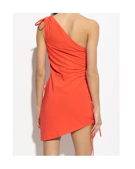 Balmain Red One-Shoulder Ruched Beach Dress