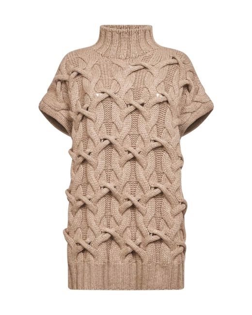 Brunello Cucinelli Natural Cashmere Feather Crisscross Cable Sweater