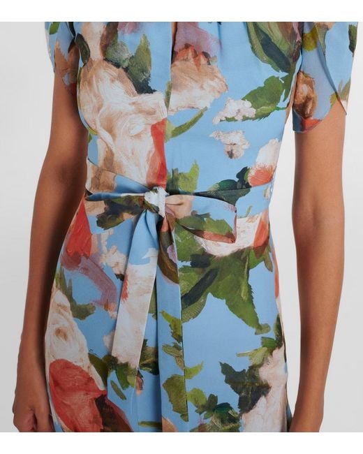 Erdem Blue Floral Silk Voile Midi Dress