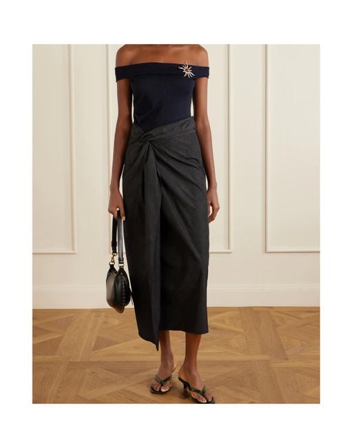 Rohe Black Crinkled-Satin Midi Skirt