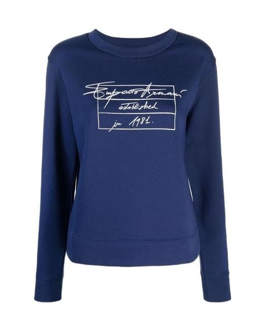 Emporio Armani Blue Signature Logo-Print Long-Sleeve Sweatshirt