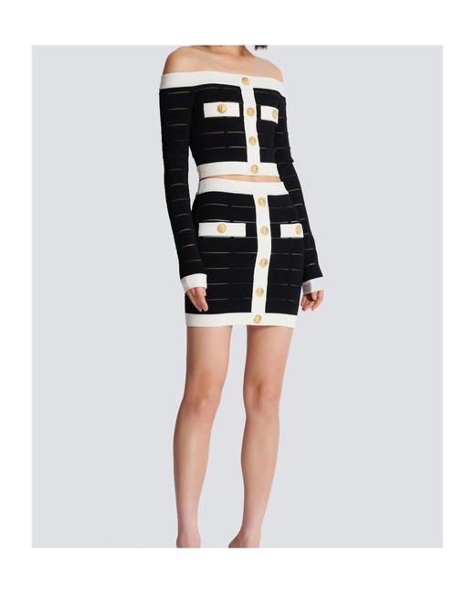Balmain Black Off-The-Shoulder Crop Top