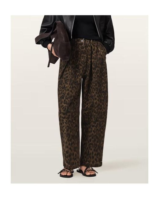 AllSaints Brown Becca Barrel Leg Denim Trousers