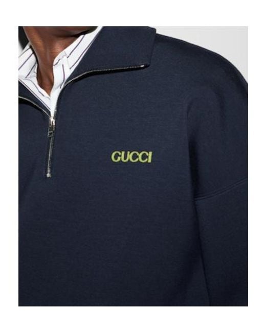 Gucci Blue Jersey Half-Zip Jacket With Patch for men
